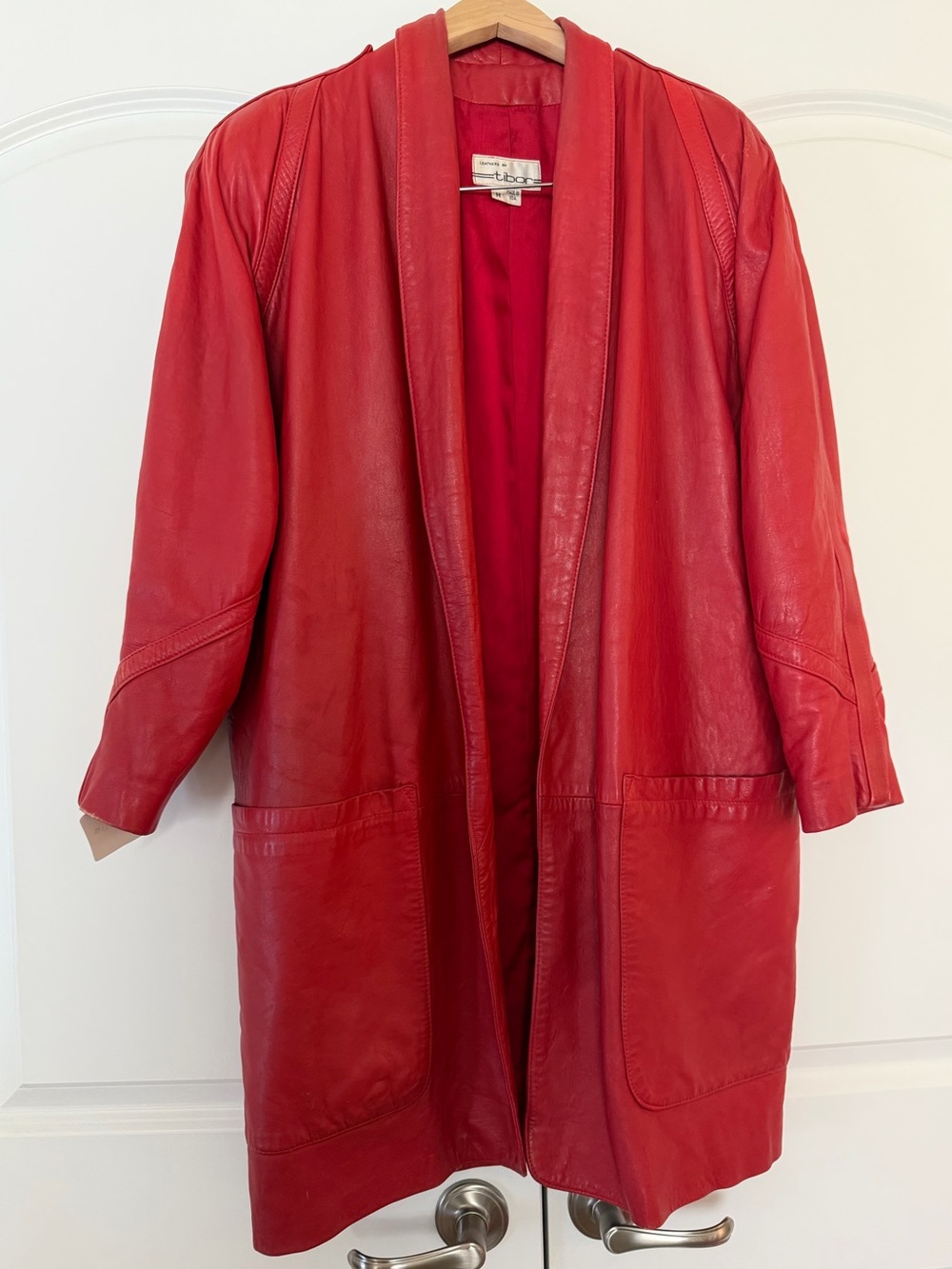 Vintage Red Leather Open-Front Coat